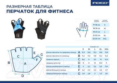 Перчатки для фитнеса Indigo SB-16-8128 (S, черный/синий)