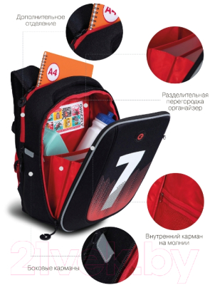 Изображение товара Школьный рюкзак Grizzly RAf-293-5 (черный/красный)