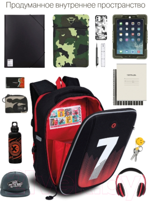 Изображение товара Школьный рюкзак Grizzly RAf-293-5 (черный/красный)