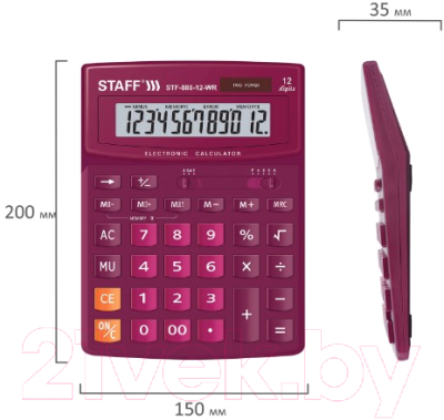Калькулятор Staff STF-888-12-WR (бордовый)