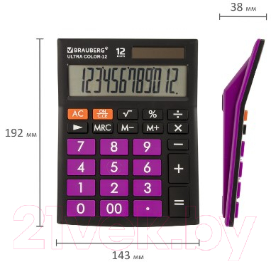 Калькулятор Brauberg Ultra Color-12-BKPR / 250501 (черный/фиолетовый)