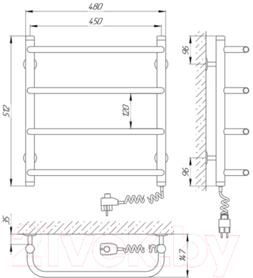 Полотенцесушитель электрический Laris Стандарт П4 450x500 (правый)