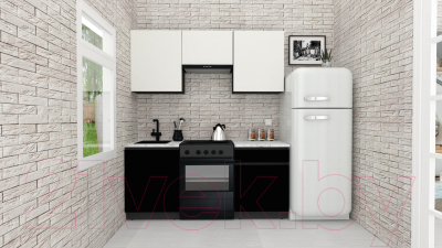 Готовая кухня ВерсоМебель Эко-7 1.7 (белый фасадный/черный/ст.мрамор итальянский)