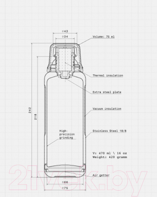 Термос для напитков Bobber Flask-470 Glossy (зеркальный)