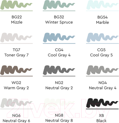 Набор маркеров Sketchmarker Brush Gray Set / SMB-12GRAY (12шт)