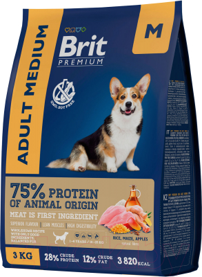 Сухой корм для собак Brit Premium Dog Adult Medium с курицей / 5049950 (3кг)