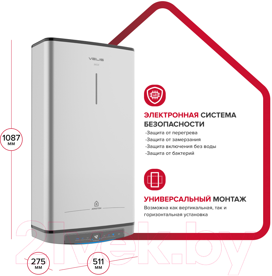 Накопительный водонагреватель Ariston Velis Lux Inox PW Abse WiFi 80 (3700675)