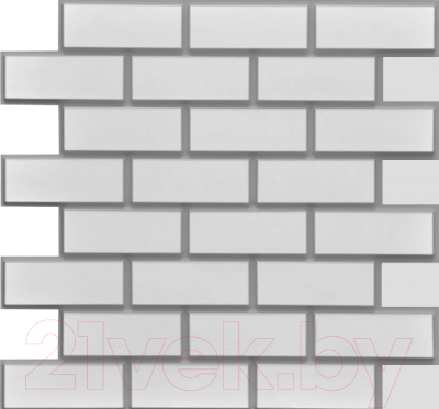 Панель ПВХ Grace Усиленная Маттоне 3D (595x595x5мм, белый кирпич с серыми швами)