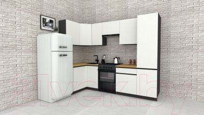 Готовая кухня ВерсоМебель Эко-7 1.2x2.6 левая (белый фасадный/ст.золотистый дуб)