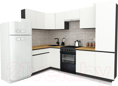 Готовая кухня ВерсоМебель Эко-7 1.4x2.6 левая (белый фасадный/ст.золотистый дуб)