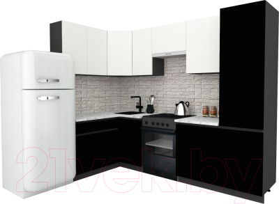 Готовая кухня ВерсоМебель Эко-7 1.4x2.6 левая (белый фасадный/черный/ст.мрамор итальянский)