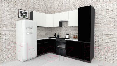 Готовая кухня ВерсоМебель Эко-7 1.4x2.6 левая (белый фасадный/черный/ст.мрамор итальянский)