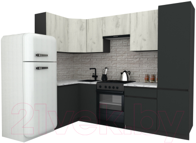 Готовая кухня ВерсоМебель Эко-7 1.2x2.6 левая (дуб крафт белый/антрацит/ст.мрамор итальянский)
