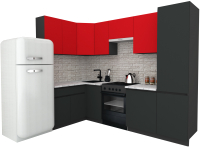 Готовая кухня ВерсоМебель Эко-7 1.4x2.6 левая (красный чили/антрацит/ст.мрамор итальянский) - 