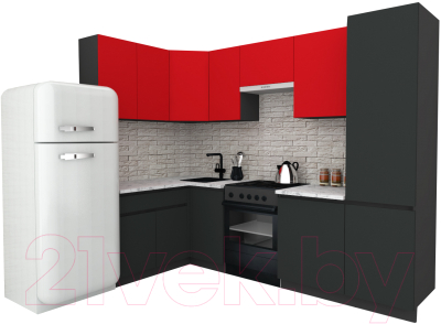 Готовая кухня ВерсоМебель Эко-7 1.4x2.6 левая (красный чили/антрацит/ст.мрамор итальянский)