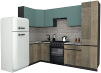 Кухонный гарнитур ВерсоМебель Эко-7 1.2x2.6 левая (сумеречный голубой/дуб гранж песочный/ст.альберика) - 