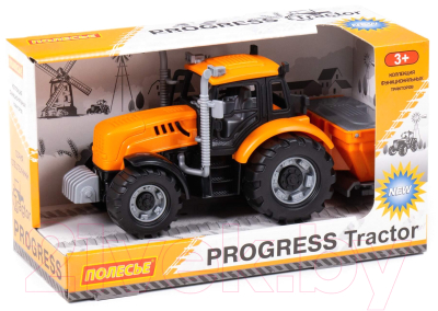 Трактор игрушечный Полесье Прогресс сельскохозяйственный инерционный / 91246 (оранжевый)
