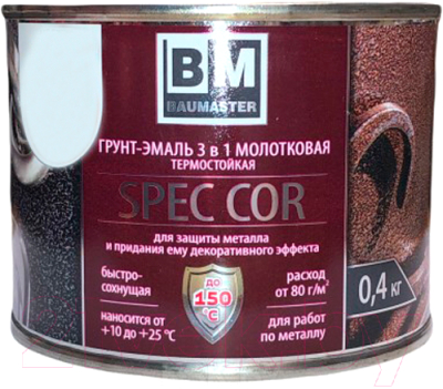 Грунт-эмаль BauMaster СпецКор с молотковым эффектом (400г, черный)