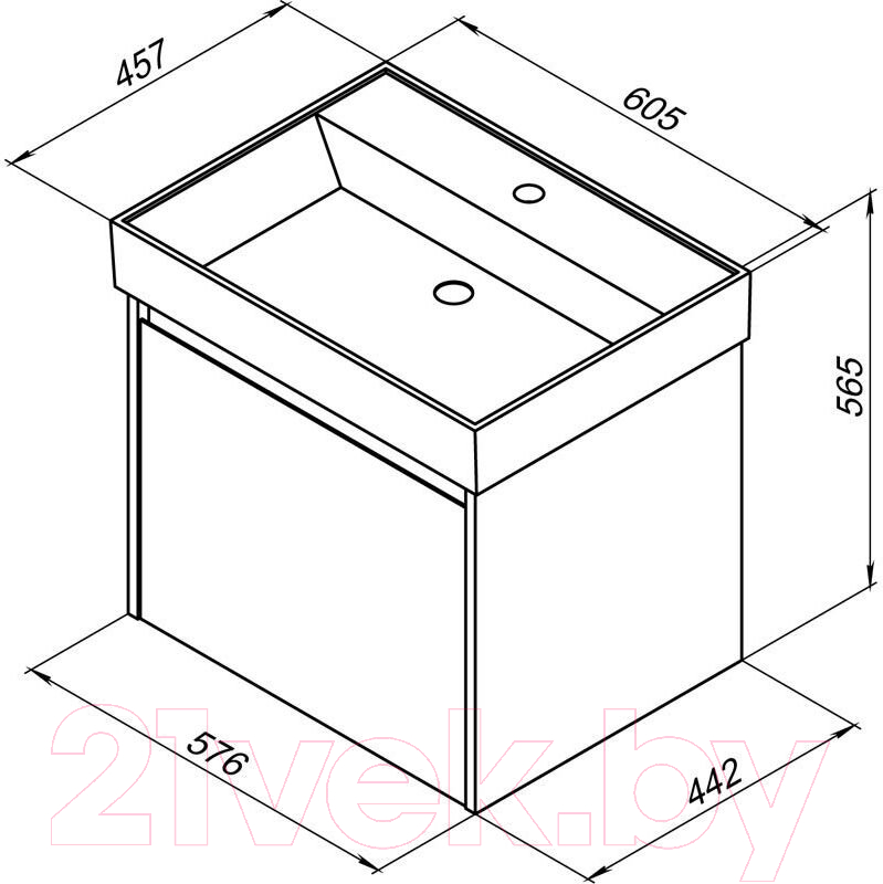 Тумба с умывальником Aquanet Nova Lite 60 / 254694 (с 2 ящиками)