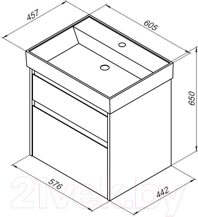 Тумба с умывальником Aquanet Nova Lite 60 / 254695 (с 2 ящиками)