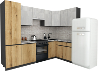 Готовая кухня ВерсоМебель Эко-7 1.4x2.6 правая (бетонный камень/дуб эвок прибрежный/ст.мрамор) - 