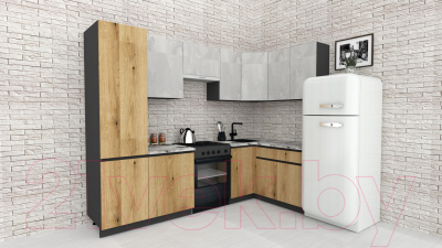 Готовая кухня ВерсоМебель Эко-7 1.4x2.6 правая (бетонный камень/дуб эвок прибрежный/ст.мрамор)