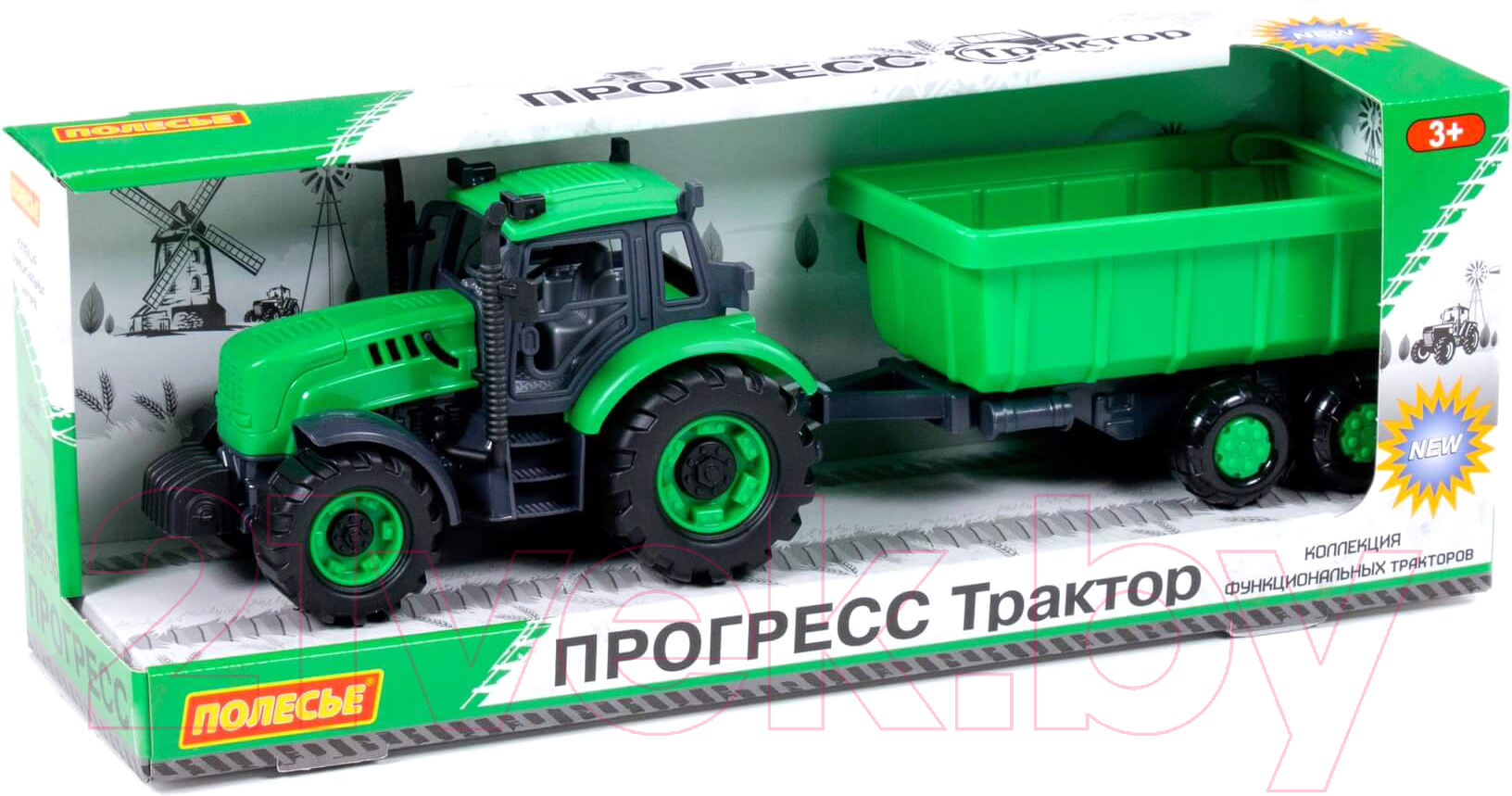 Трактор игрушечный Полесье Прогресс с прицепом / 91284 (зеленый) — фото 2