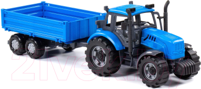 Трактор игрушечный Полесье Прогресс с бортовым прицепом / 91253 (инерционный, синий)