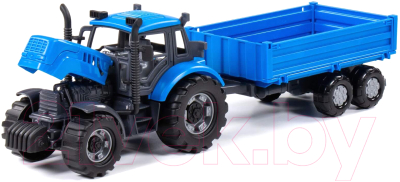 Трактор игрушечный Полесье Прогресс с бортовым прицепом / 91253 (инерционный, синий)