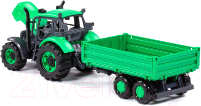 Трактор игрушечный Полесье Прогресс с бортовым прицепом / 91260 (зеленый)
