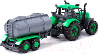 Трактор игрушечный Полесье Прогресс с прицепом-цистерной / 91567 (зеленый)