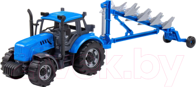 Трактор игрушечный Полесье Прогресс инерционный с плугом / 91291 (синий)