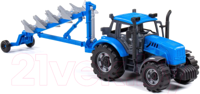 Трактор игрушечный Полесье Прогресс инерционный с плугом / 91291 (синий)