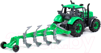 Трактор игрушечный Полесье Прогресс с плугом инерционный / 91307 (зеленый)
