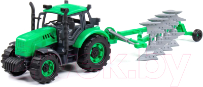 Трактор игрушечный Полесье Прогресс с плугом инерционный / 91307 (зеленый)