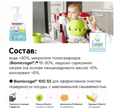 Средство для мытья посуды Wonder LAB Экопена для детской посуды и игрушек Нейтральная (450мл)