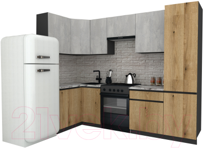 Готовая кухня ВерсоМебель Эко-7 1.2x2.6 левая (бетонный камень/дуб эвок прибрежный/ст.альберика)