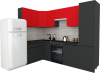 Кухонный гарнитур ВерсоМебель Эко-7 1.4x2.6 левая (красный чили/антрацит/ст.луна) - 