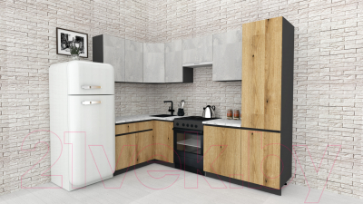 Готовая кухня ВерсоМебель Эко-7 1.4x2.6 левая (бетонный камень/дуб эвок прибрежный/ст.альберика)