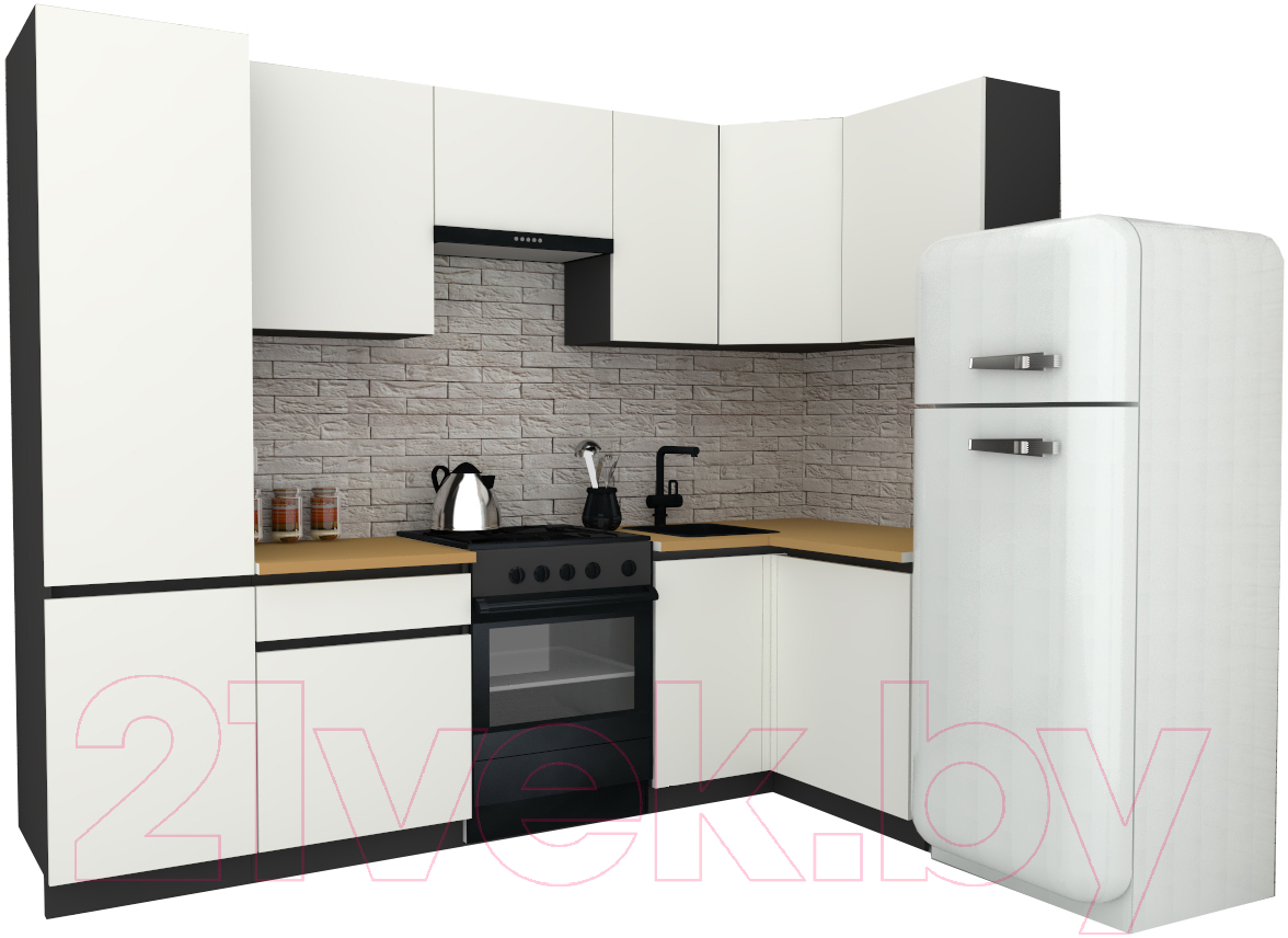 Готовая кухня ВерсоМебель Эко-7 1.2x2.6 правая (белый фасадный/ст.золотистый дуб)