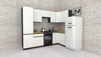 Готовая кухня ВерсоМебель Эко-7 1.2x2.6 правая (белый фасадный/ст.золотистый дуб)
