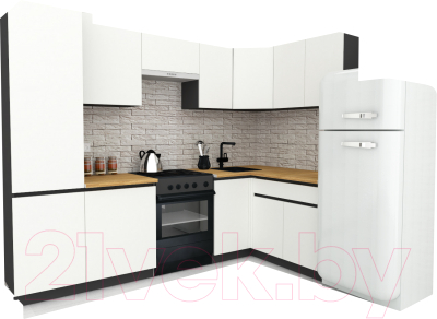 Кухонный гарнитур ВерсоМебель Эко-7 1.4x2.6 правая (белый фасадный/ст.золотистый дуб)