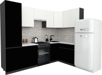 Готовая кухня ВерсоМебель Эко-7 1.4x2.6 правая (белый фасадный/черный/ст.мрамор итальянский) - 