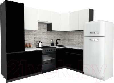 Готовая кухня ВерсоМебель Эко-7 1.4x2.6 правая (белый фасадный/черный/ст.мрамор итальянский)