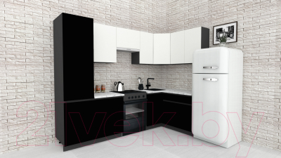 Готовая кухня ВерсоМебель Эко-7 1.4x2.6 правая (белый фасадный/черный/ст.мрамор итальянский)