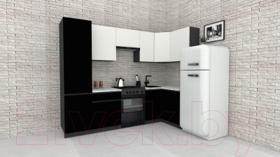 Готовая кухня ВерсоМебель Эко-7 1.2x2.6 правая (белый фасадный/черный/ст.мрамор итальянский)