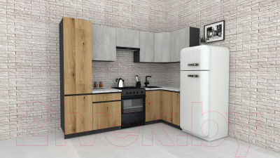 Готовая кухня ВерсоМебель Эко-7 1.2x2.6 правая (бетонный камень/дуб эвок прибрежный/ст.мрамор)