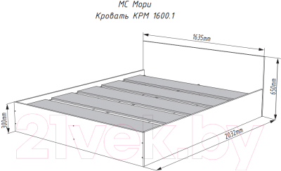 Двуспальная кровать ДСВ Мори КРМ 1600.1 (белый)