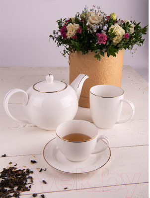 Изображение товара Чашка с блюдцем Happy Gifts Gold / 32502 (белый/золото)