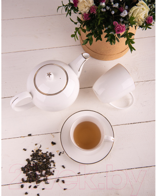 Изображение товара Чашка с блюдцем Happy Gifts Gold / 32502 (белый/золото)